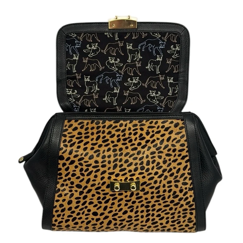 Vera Bradley Stella Mini Satchel Women's Leather Cheetah Black Shoulder Bag -New